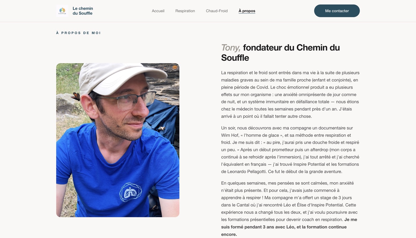 Aperçu du site Le Chemin du Souffle — page à propos